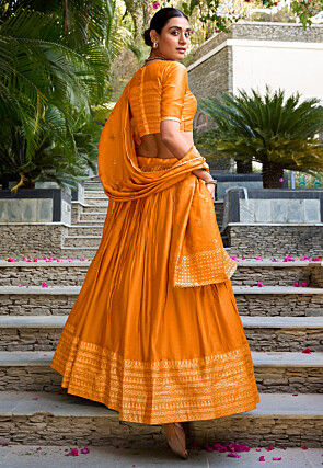 Woven Chanderi Silk Lehenga in Orange