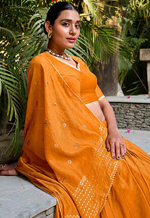 Woven Chanderi Silk Lehenga in Orange
