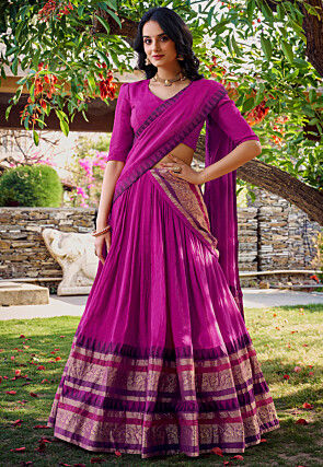 Woven Chanderi Silk Lehenga in Pink
