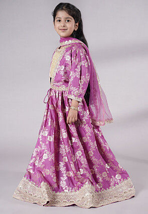 Woven Chanderi Silk Lehenga in Purple
