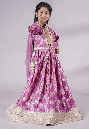 Woven Chanderi Silk Lehenga in Purple