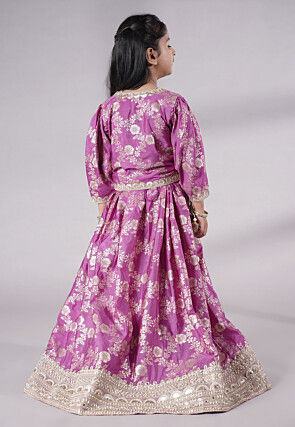 Woven Chanderi Silk Lehenga in Purple