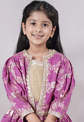 Woven Chanderi Silk Lehenga in Purple