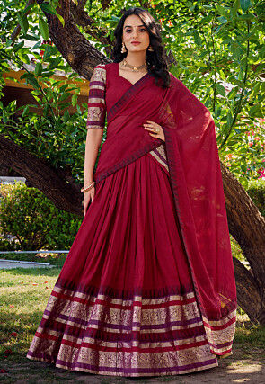 Woven Chanderi Silk Lehenga in Red