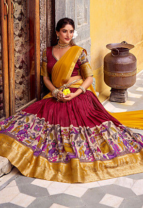 Woven Chanderi Silk Lehenga in Red