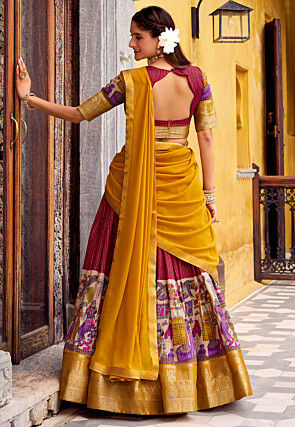 Woven Chanderi Silk Lehenga in Red