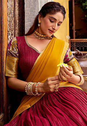 Woven Chanderi Silk Lehenga in Red