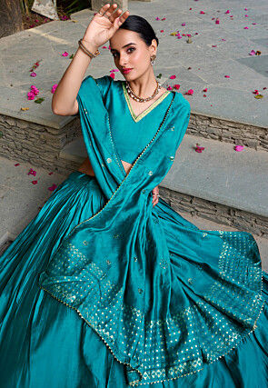 Woven Chanderi Silk Lehenga in Turquoise