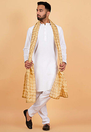 Woven Chanderi Silk Men Dupatta in Beige