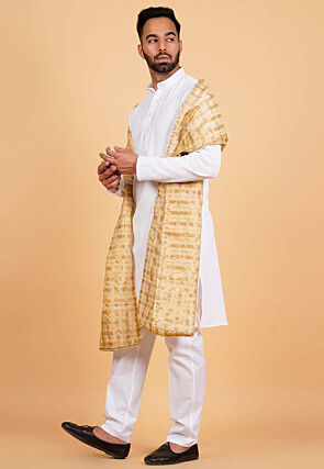 Woven Chanderi Silk Men Dupatta in Beige