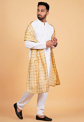 Woven Chanderi Silk Men Dupatta in Beige
