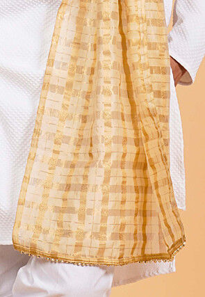 Woven Chanderi Silk Men Dupatta in Beige