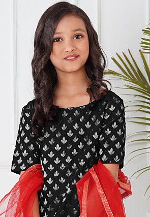 Woven Chanderi Silk Pakistani Suit in Black