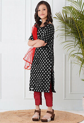 Woven Chanderi Silk Pakistani Suit in Black