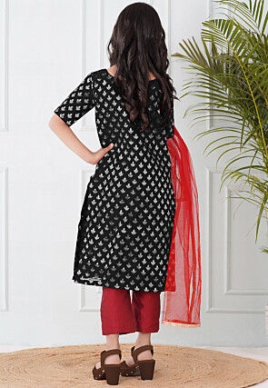 Woven Chanderi Silk Pakistani Suit in Black
