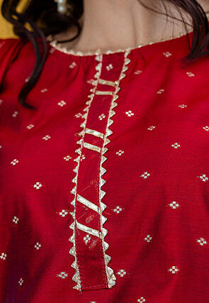 Woven Chanderi Silk Pakistani Suit in Maroon