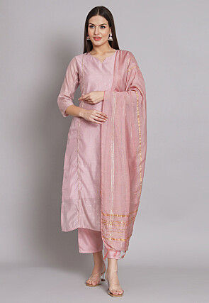 Pink Chanderi Silk Pant Salwar Suit main image 0