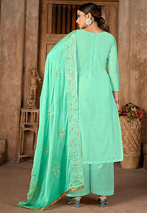 Woven Chanderi Silk Pakistani Suit in Sea Green
