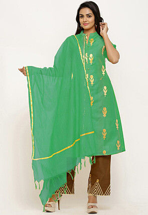 Woven Chanderi Silk Pakistani Suit in Shaded Sea Green