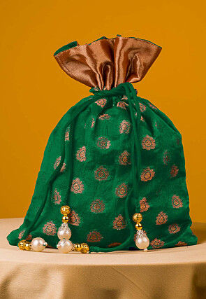 Woven Chanderi Silk Potli Bag in Green