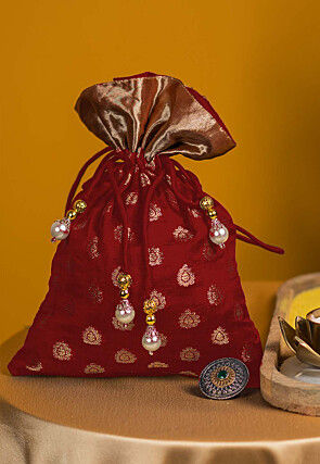Woven Chanderi Silk Potli Bag in Maroon