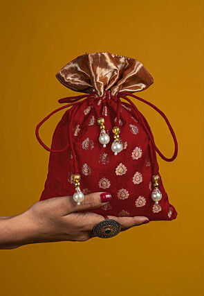 Woven Chanderi Silk Potli Bag in Maroon