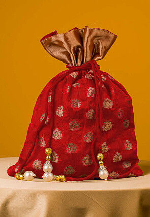 Woven Chanderi Silk Potli Bag in Red