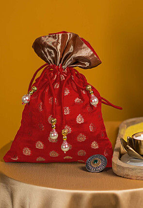 Woven Chanderi Silk Potli Bag in Red
