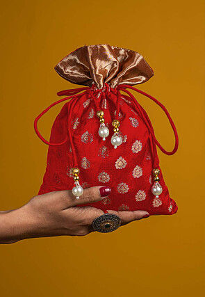 Woven Chanderi Silk Potli Bag in Red