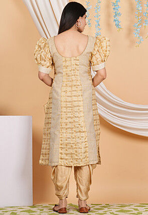 Woven Chanderi Silk Punjabi Suit in Beige