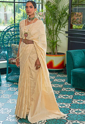 Woven Chanderi Silk Saree in Cream