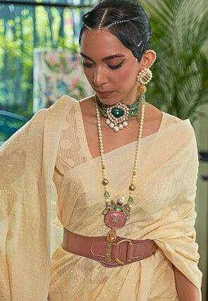 Woven Chanderi Silk Saree in Cream