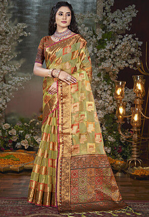 Woven Chanderi Silk Saree in Light Green