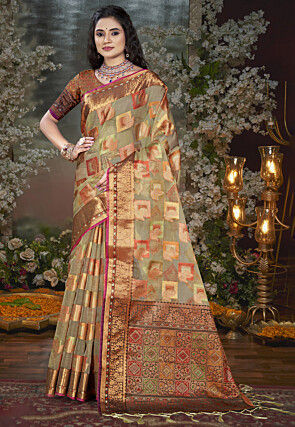 Woven Chanderi Silk Saree in Light Green