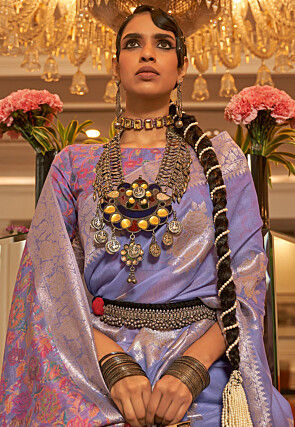 Woven Chanderi Silk Saree in Light Purple