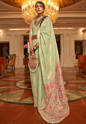 Woven Chanderi Silk Saree in Pastel Green