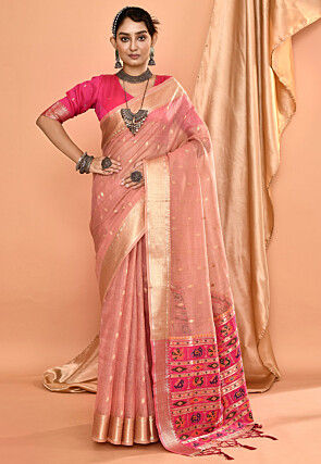 Woven Chanderi Silk Saree in Peach