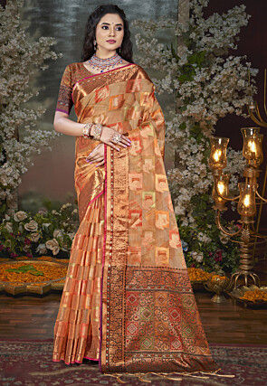 Woven Chanderi Silk Saree in Peach