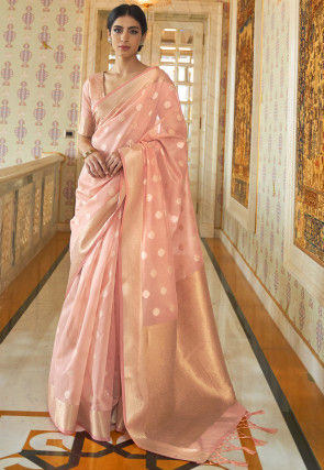 Woven Chanderi Silk Saree in Peach