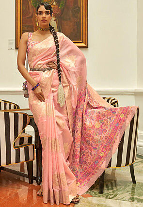 Woven Chanderi Silk Saree in Peach