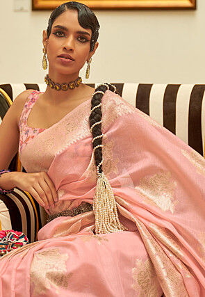 Woven Chanderi Silk Saree in Peach