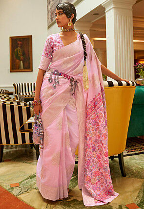 Woven Chanderi Silk Saree in Pink
