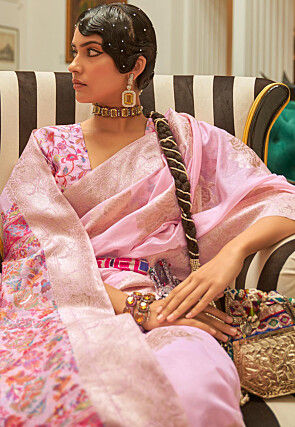 Woven Chanderi Silk Saree in Pink