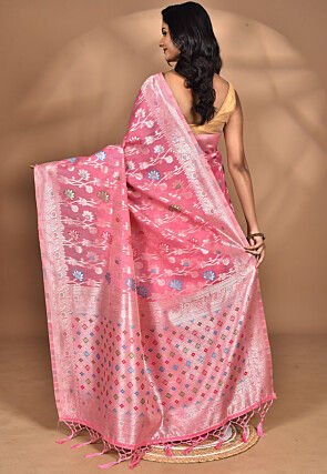 Woven Chanderi Silk Saree in Pink