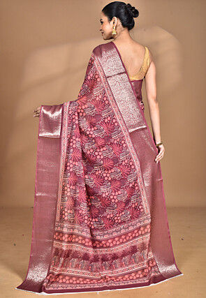 Woven Chanderi Silk Saree in Pink