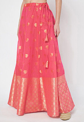 Woven Chanderi Silk Skirt in Pink