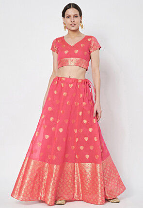 Woven Chanderi Silk Skirt in Pink