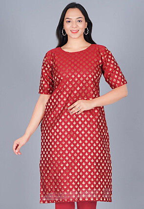 Woven Chanderi Silk Straight Kurta in Maroon