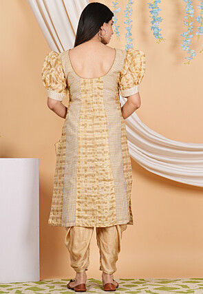 Woven Chanderi Silk Straight Kurta Set in Beige