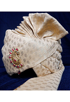 Woven Chanderi Silk Unisex Turban in Beige